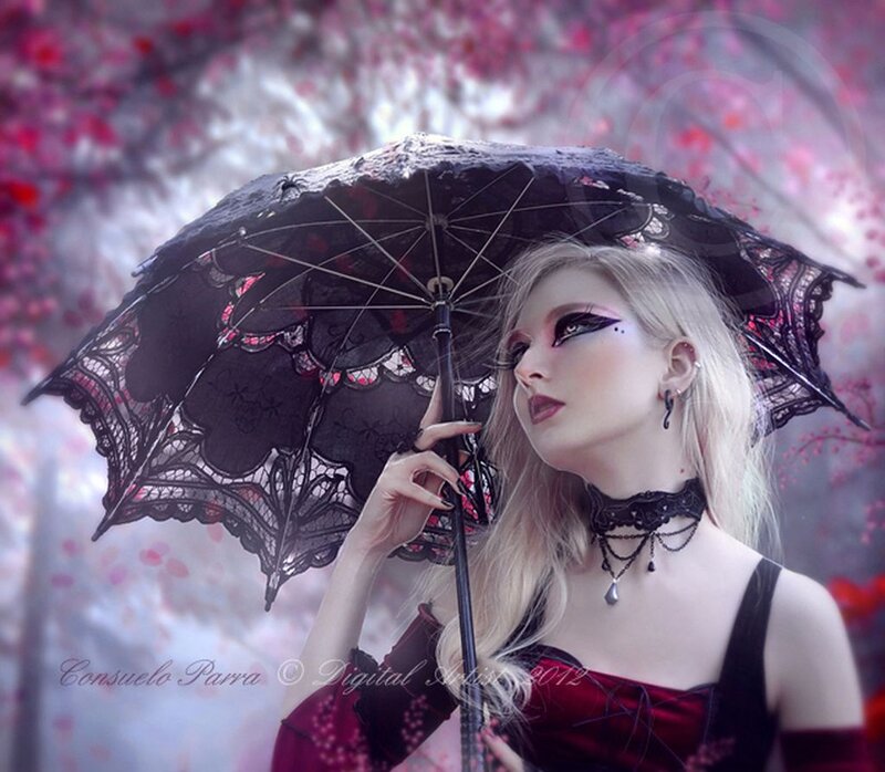 Woman with Black Umbrella — Dramatic, Spring
