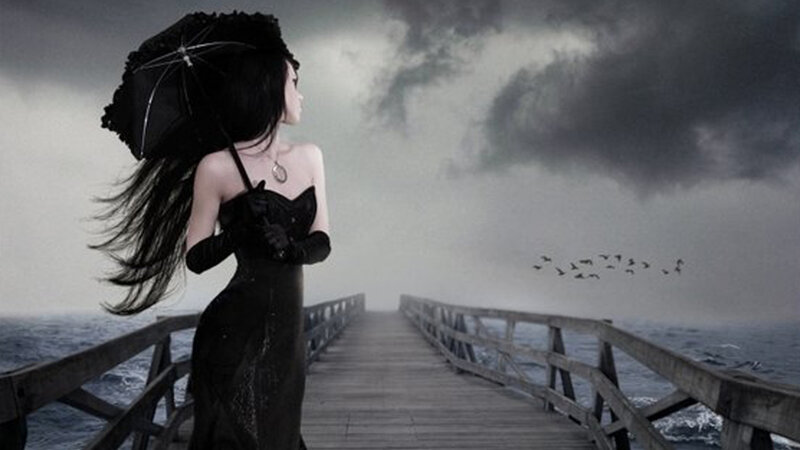 Woman with Black Umbrella — Dramatic