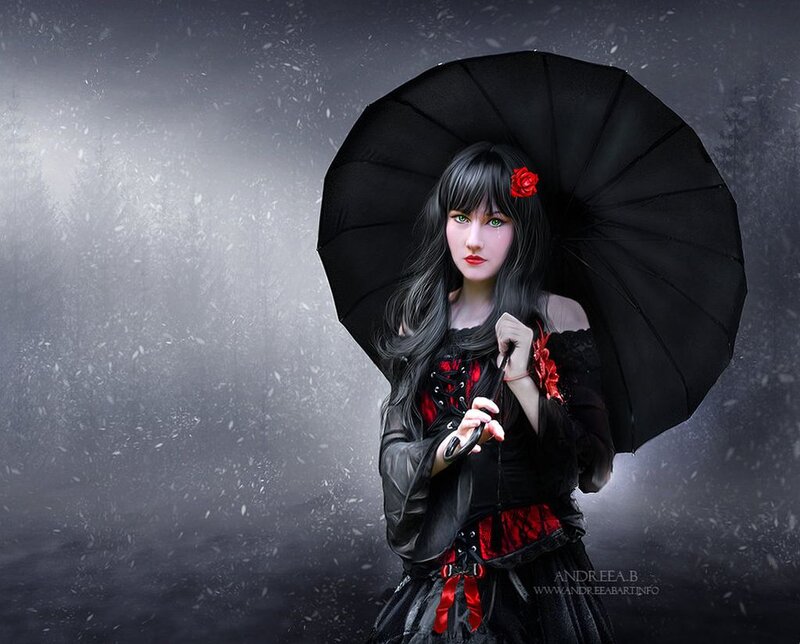Woman with Black Umbrella — Dramatic, Winter