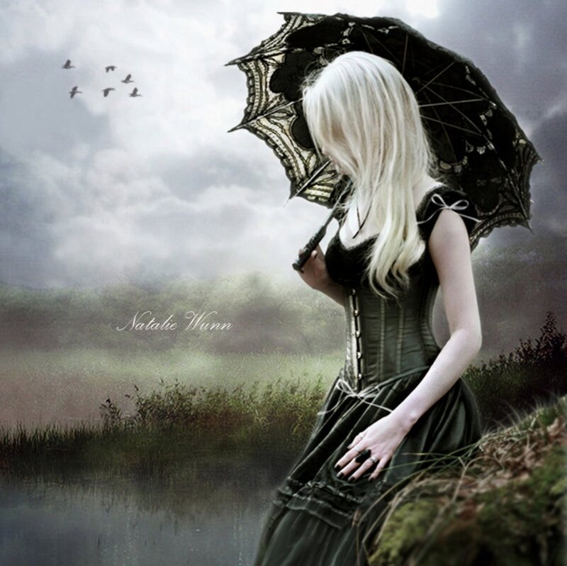 Woman with Black Umbrella — Melancholic, Digital Art
