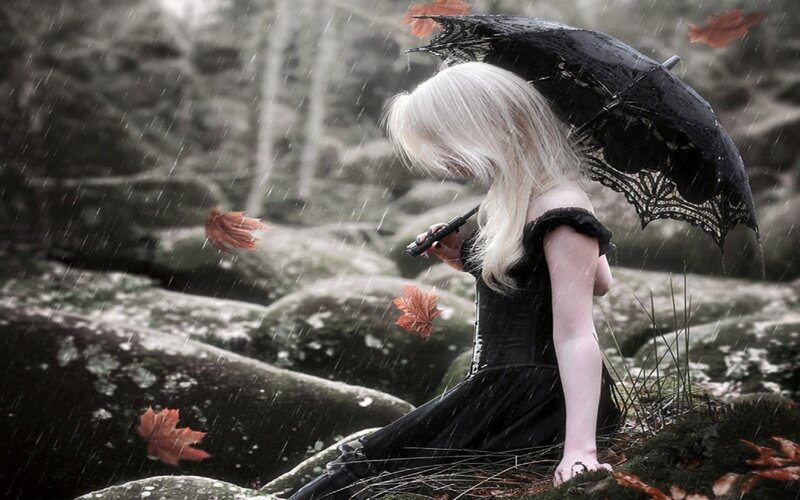 Woman with Black Umbrella — Melancholic