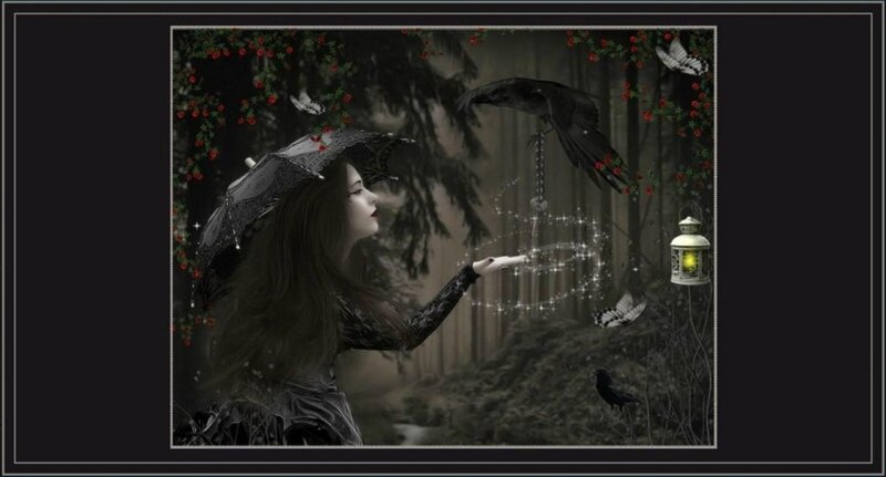 Woman with Black Umbrella — Mysterious, Night