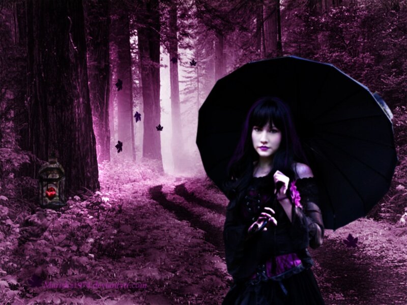 Woman with Black Umbrella — Purple