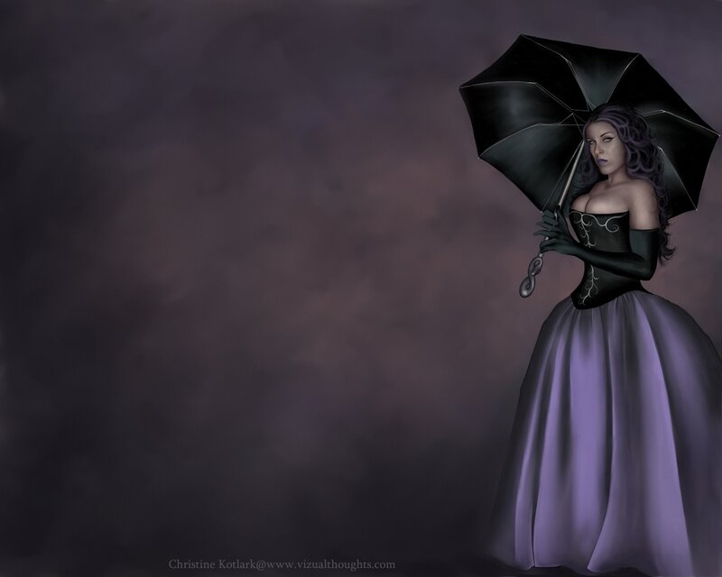 woman with black umbrella