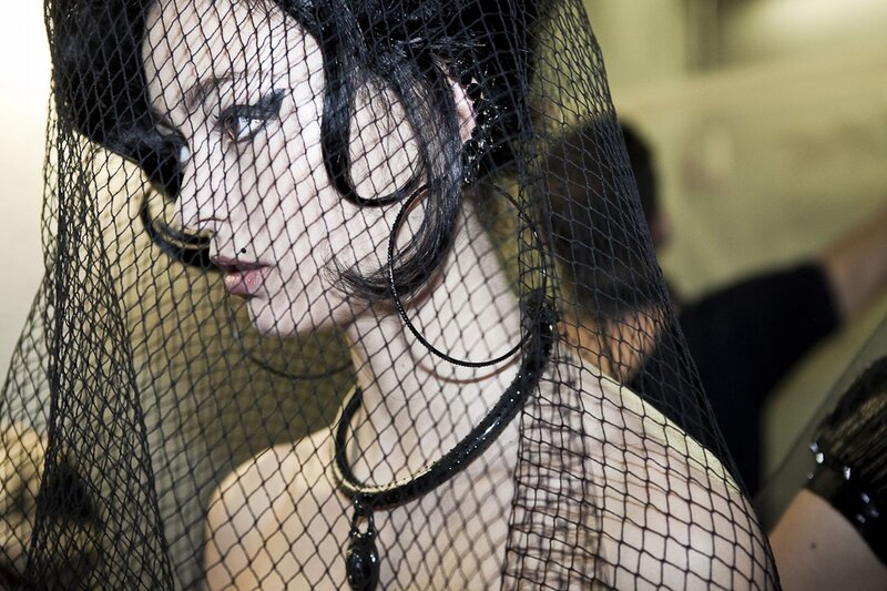 woman with black veil