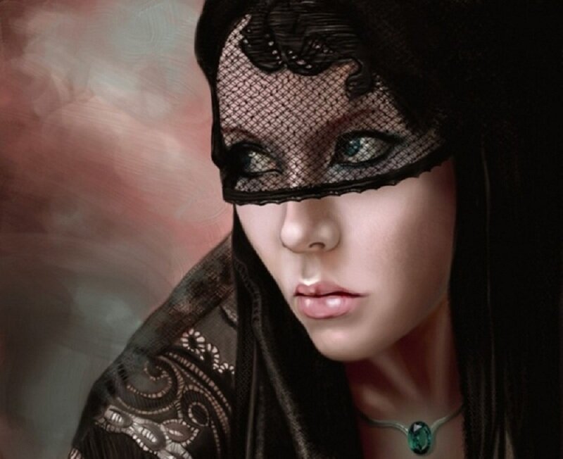 woman with black veil