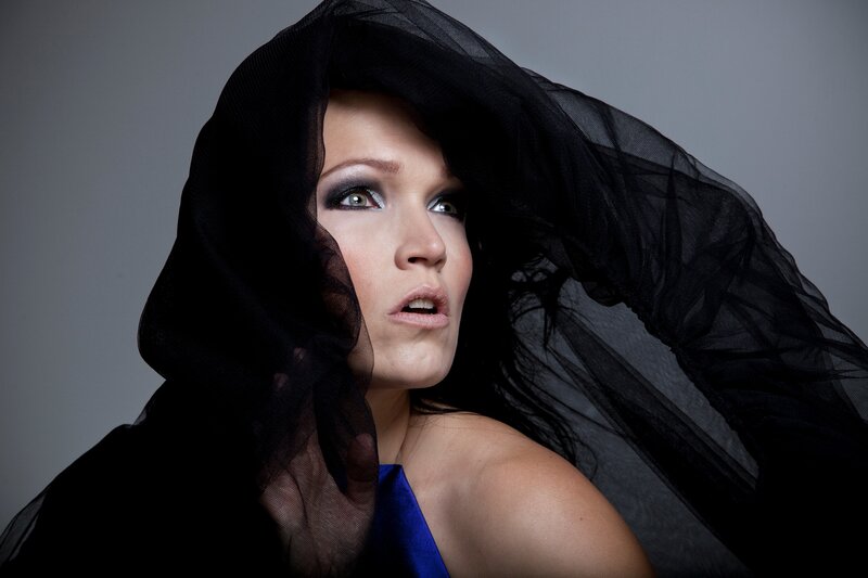 Woman with Black Veil — Dramatic, Photograph, Makeup, Blue Dress