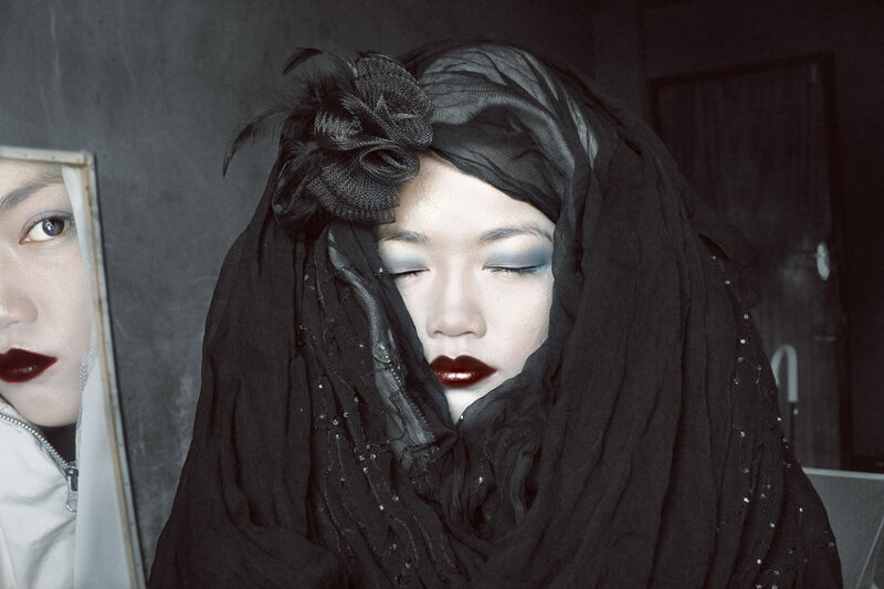 Woman with Black Veil — Dramatic, Photograph, Makeup