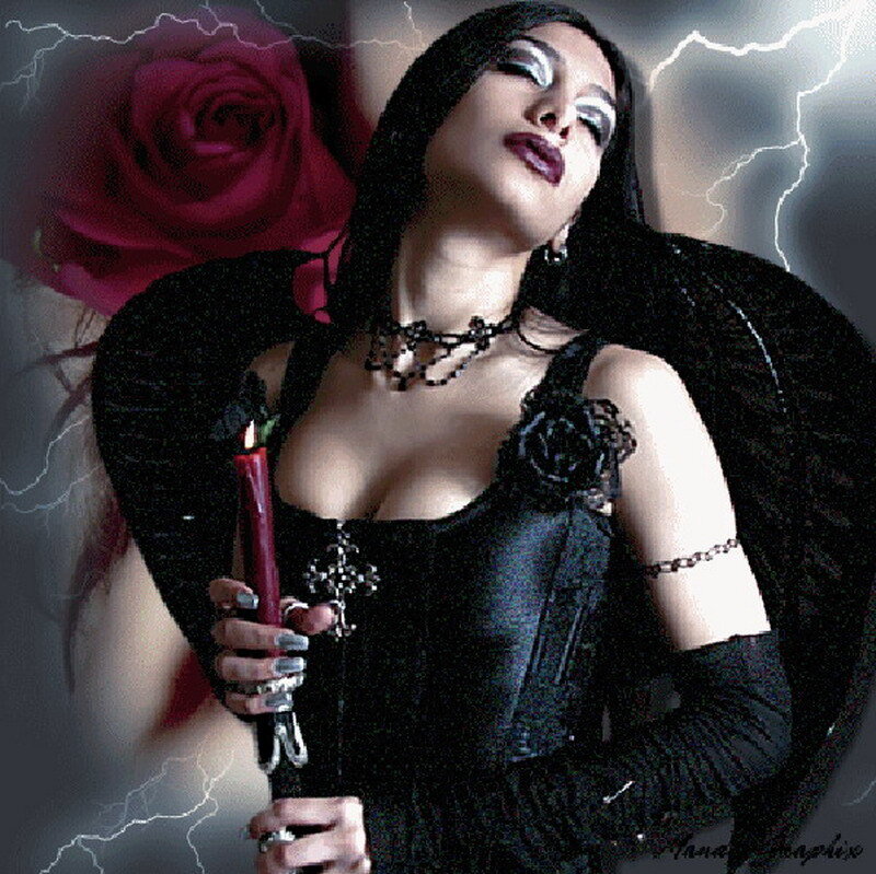 woman with black wings and rose