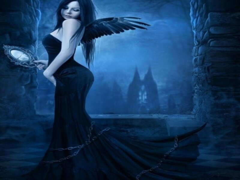 Woman with Black Wings — Blue, Dark