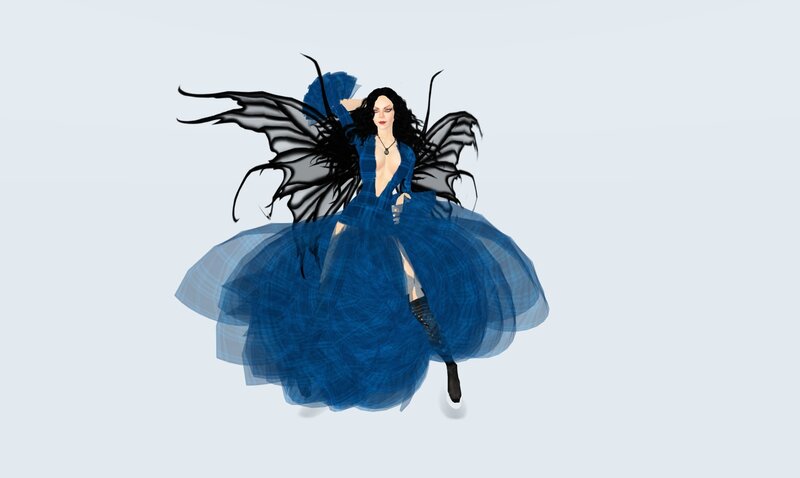 Woman with Black Wings — Blue, Dramatic, Digital Art