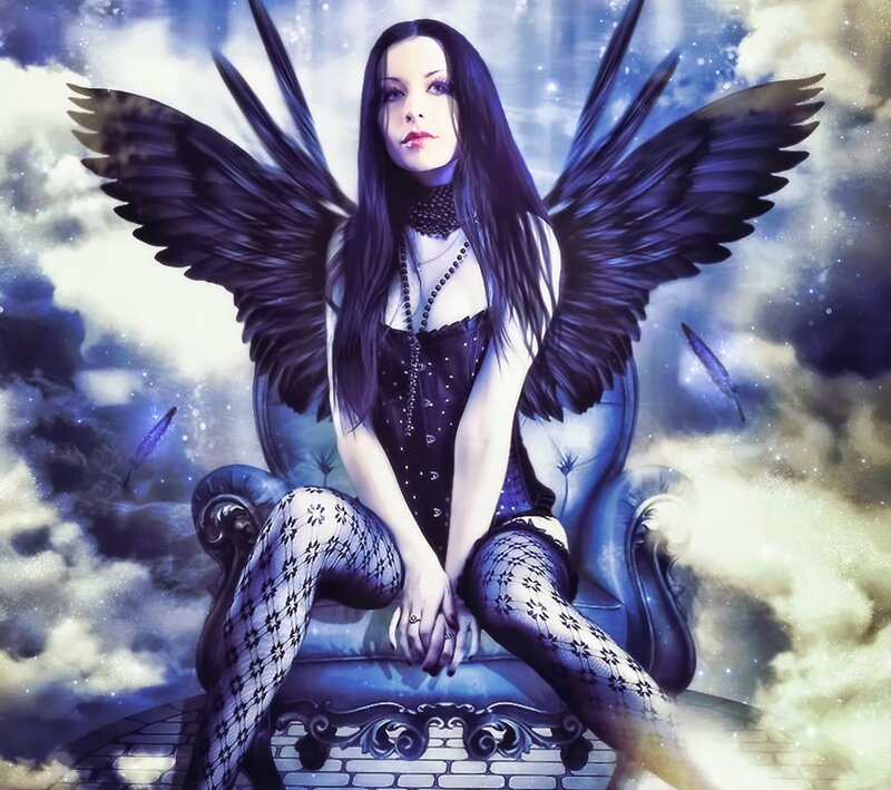 Woman with Black Wings — Blue, Dramatic, Night