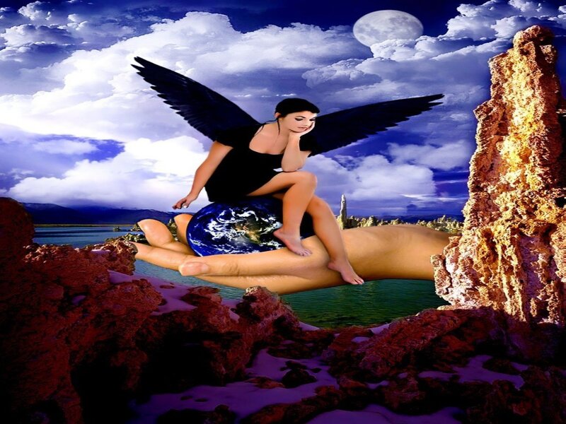 Woman with Black Wings — Blue, Dreamy