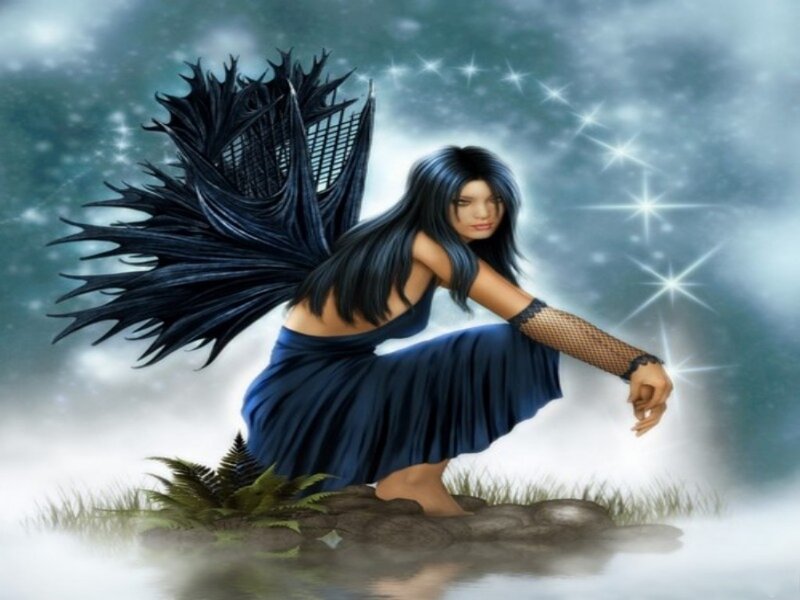 Woman with Black Wings — Blue, Mystical