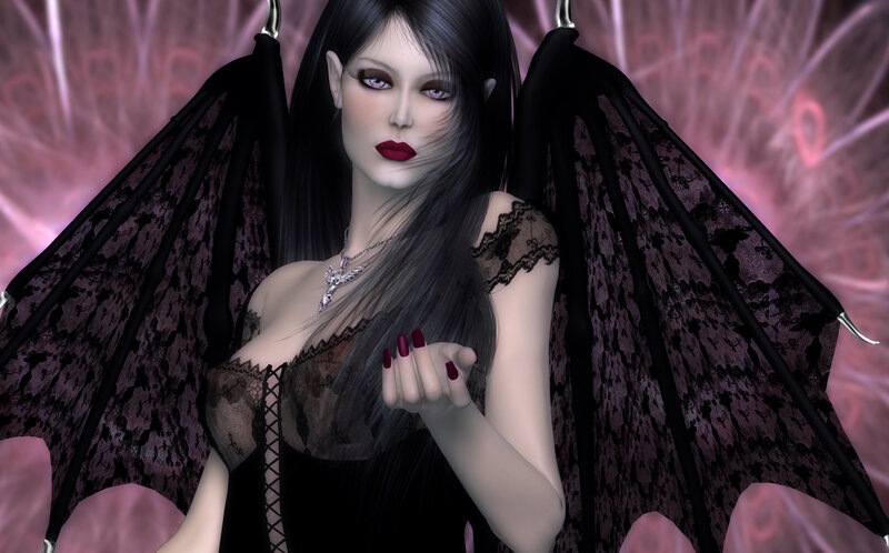 Woman with Black Wings — Dark, 3d Render