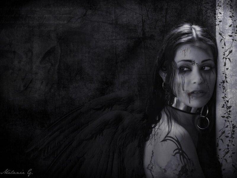 Woman with Black Wings — Dark, Digital Art, Tattoo, Choker