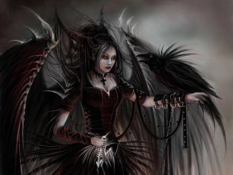 Woman with Black Wings — Dark, Digital Art