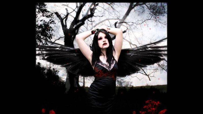 Woman with Black Wings — Dark, Digital Art, Tree