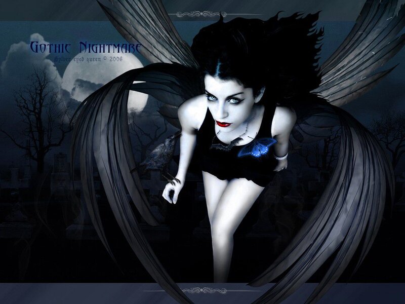 Woman with Black Wings — Dark, Night, Digital Art, Butterfly