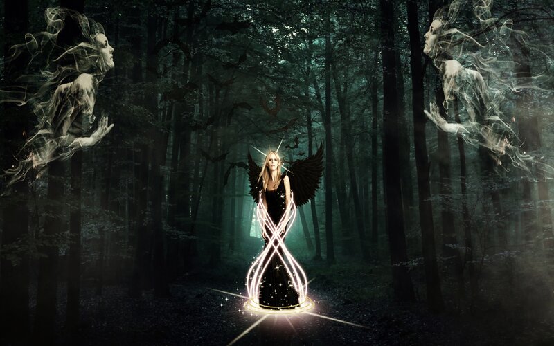 Woman with Black Wings — Dark, Night, Digital Art, Ghosts