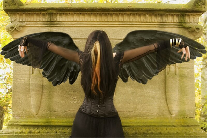 Woman with Black Wings — Dramatic, Autumn, Photograph