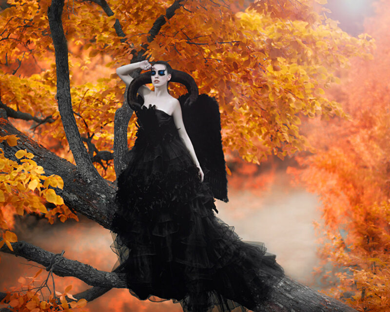 Woman with Black Wings — Dramatic, Autumn