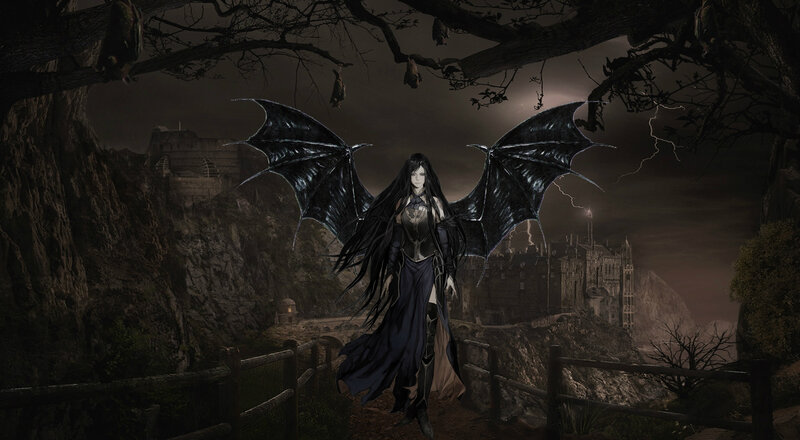 Woman with Black Wings — Dramatic, Dark
