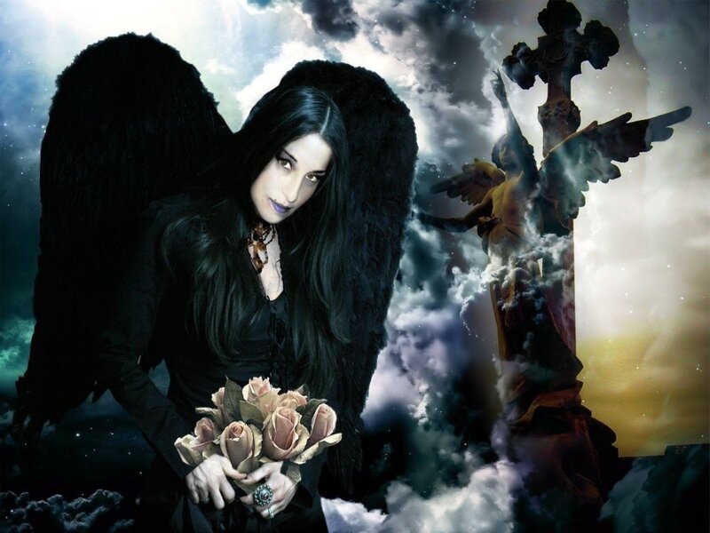 Woman with Black Wings — Dramatic, Digital Art, Angel Statue