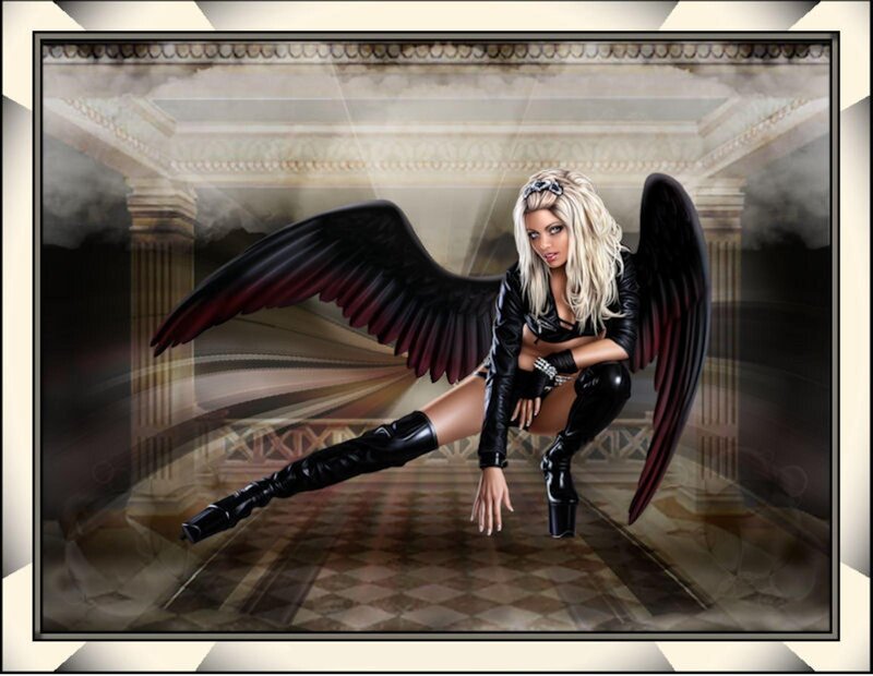 Woman with Black Wings — Dramatic, Digital Art, Boots
