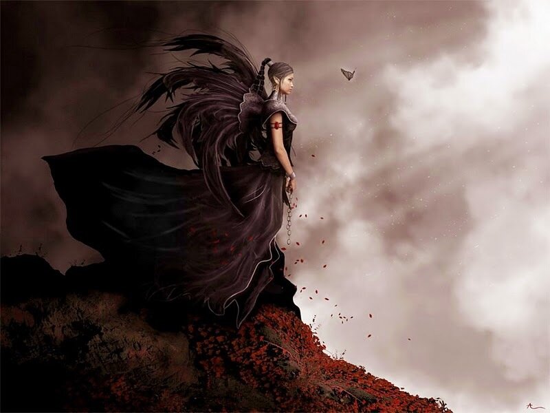 Woman with Black Wings — Dramatic, Digital Art, Butterfly