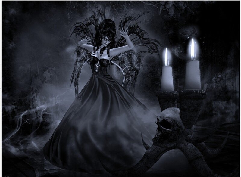 Woman with Black Wings — Dramatic, Digital Art, Candles