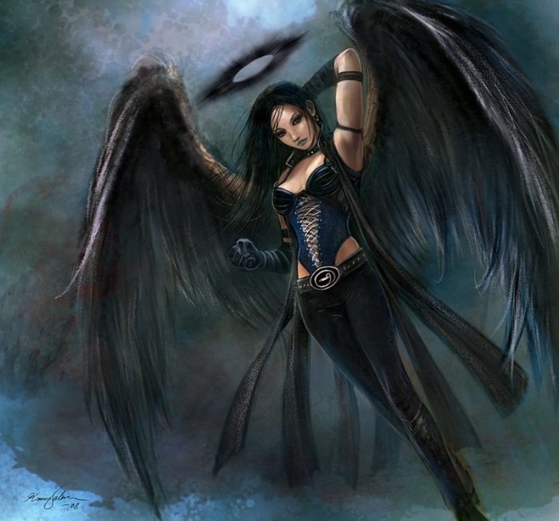 Woman with Black Wings — Dramatic, Digital Art, Corset, Gloves
