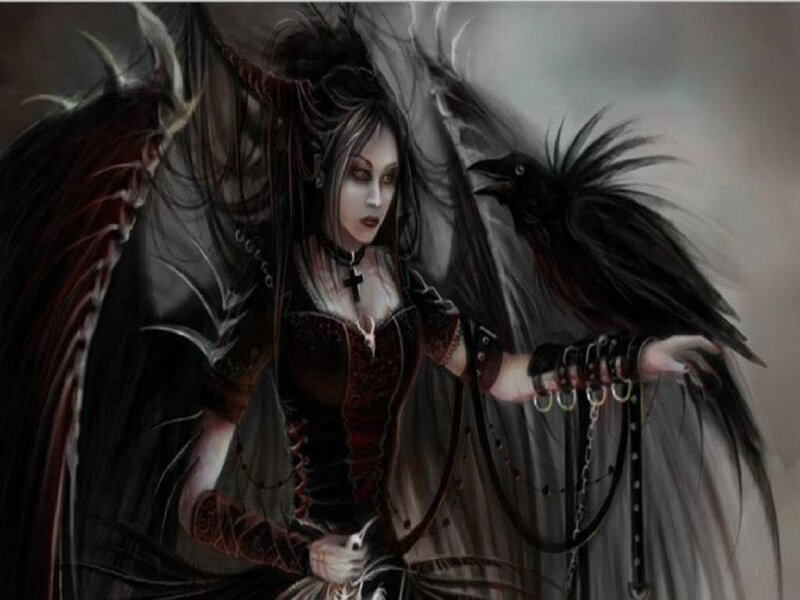 Woman with Black Wings — Dramatic, Digital Art, Crow, Corset