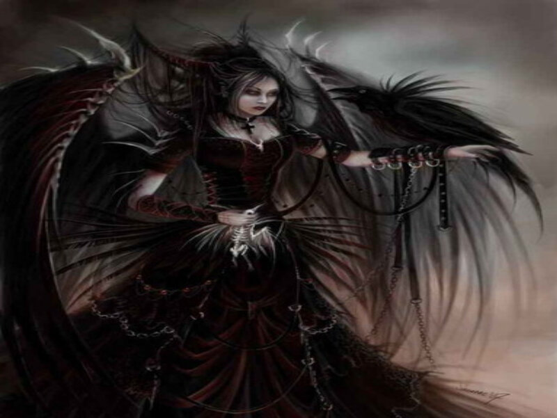 Woman with Black Wings — Dramatic, Digital Art, Crow
