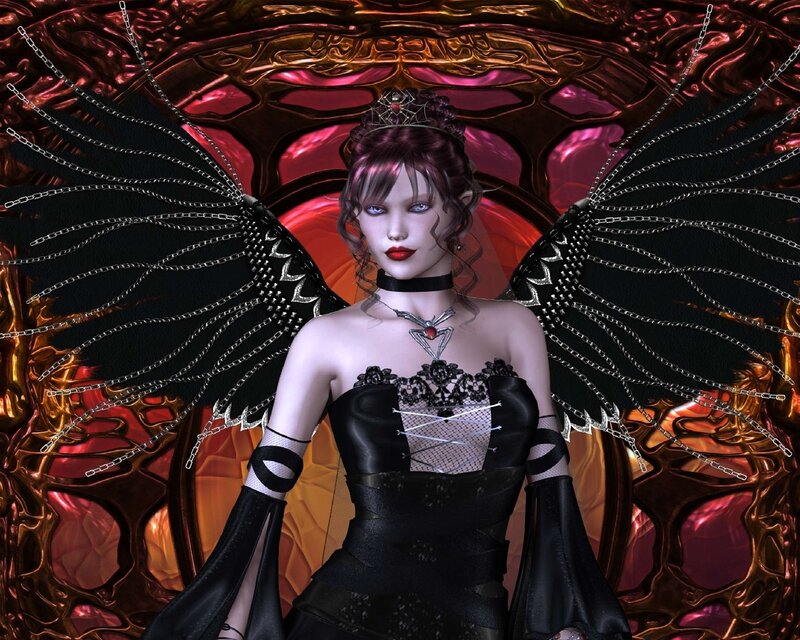 Woman with Black Wings — Dramatic, Digital Art, Crown