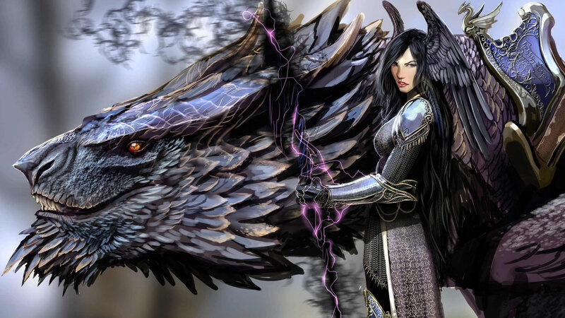Woman with Black Wings — Dramatic, Digital Art, Dragon, Armor