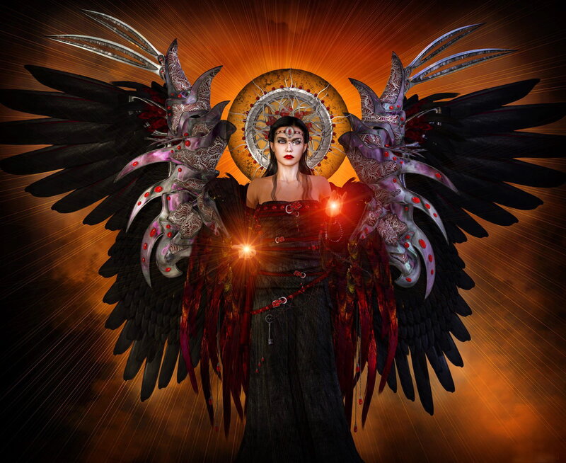 Woman with Black Wings — Dramatic, Digital Art, Halo