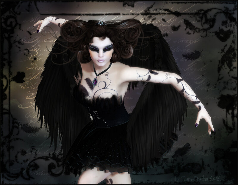 Woman with Black Wings — Dramatic, Digital Art, Makeup
