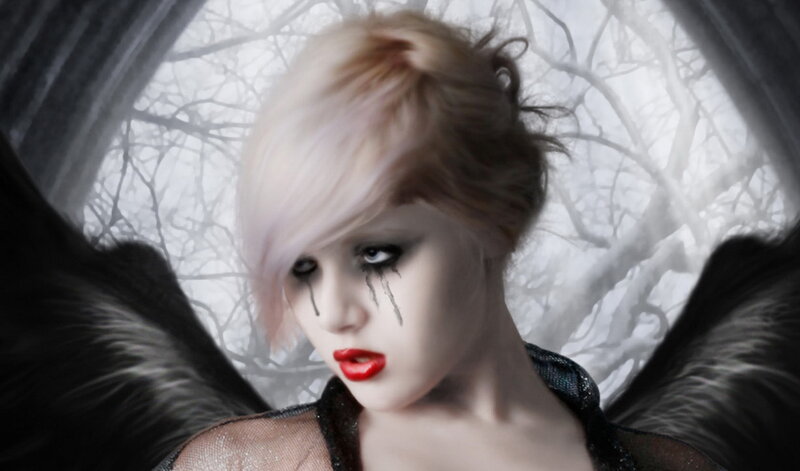 Woman with Black Wings — Dramatic, Digital Art, Makeup, Trees