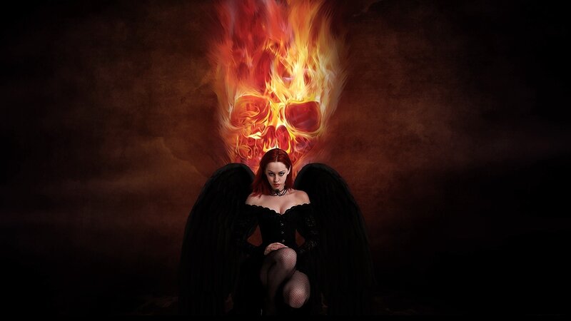 Woman with Black Wings — Dramatic, Digital Art, Skull