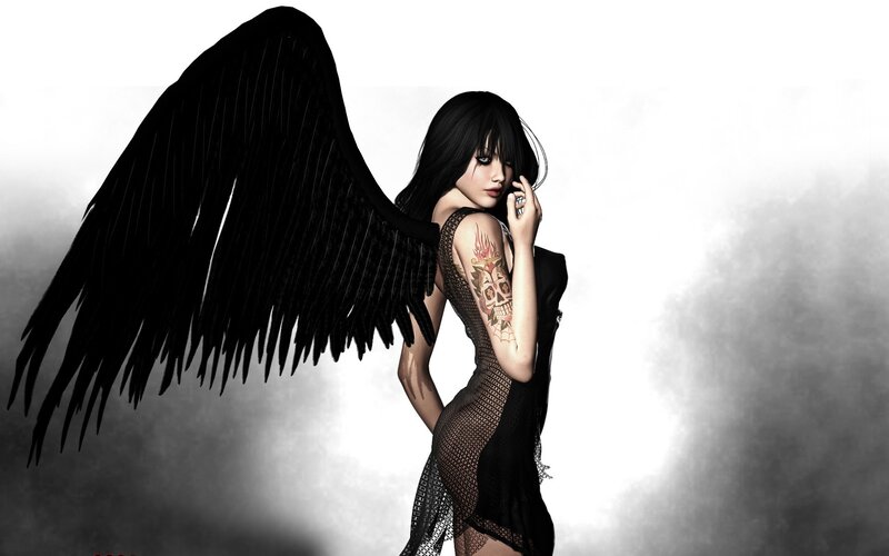 Woman with Black Wings — Dramatic, Digital Art, Tattoo