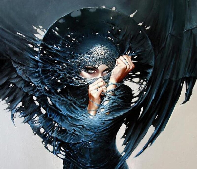 Woman with Black Wings — Dramatic, Digital Art
