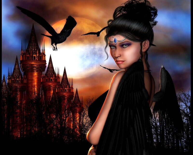Woman with Black Wings — Dramatic, Dusk