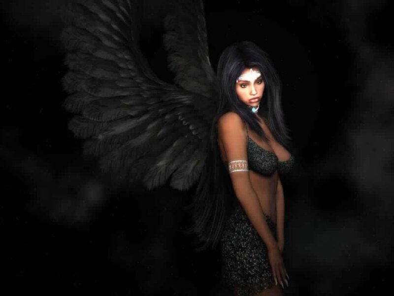 Woman with Black Wings — Dramatic, Night, 3d Render, Dress
