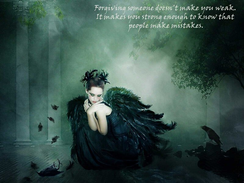 Woman with Black Wings — Dramatic, Night, Digital Art, Birds