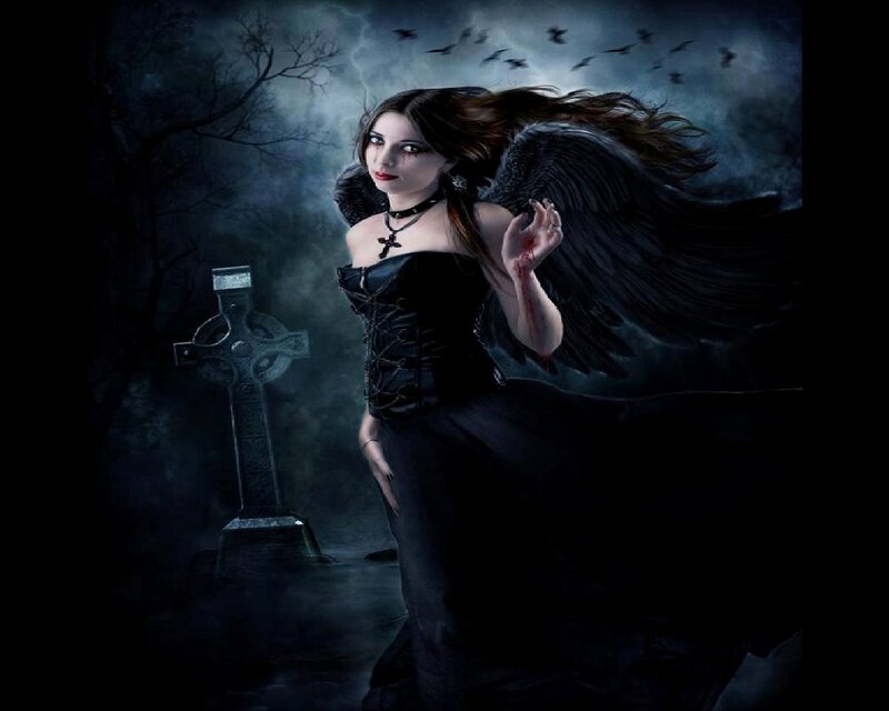 Woman with Black Wings — Dramatic, Night, Digital Art, Cross
