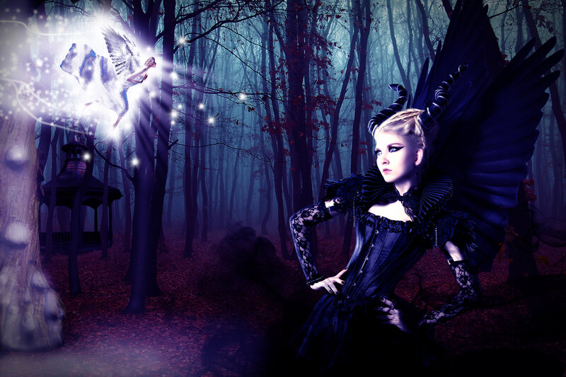 Woman with Black Wings — Dramatic, Night, Digital Art, Fairy