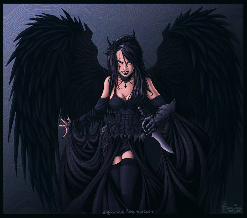 Woman with Black Wings — Dramatic, Night, Digital Art, Knife