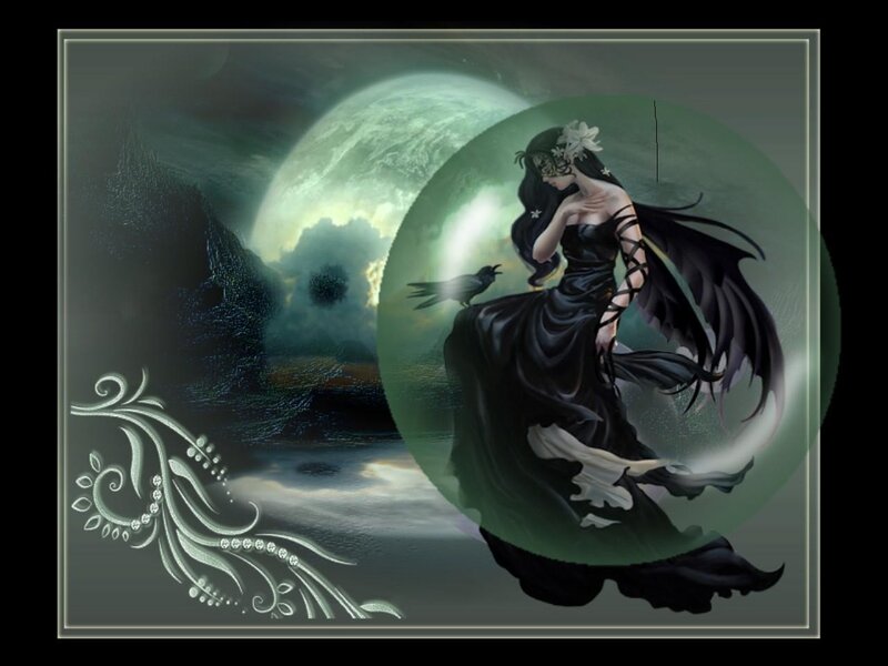 Woman with Black Wings — Dramatic, Night, Digital Art, Moon