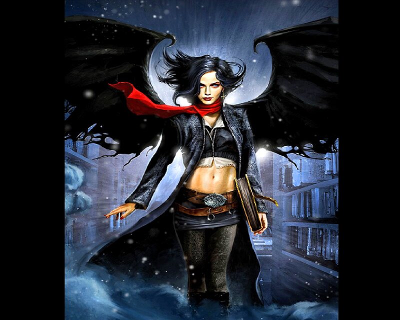 Woman with Black Wings — Dramatic, Night, Digital Art, Scarf